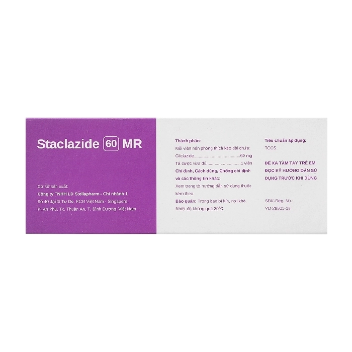 Staclazide 60 MR Stellapharm 6 vỉ x 10 viên Staclazide 60 MR Stellapharm 6 vỉ x 10 viên