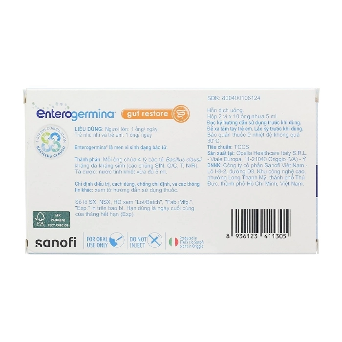 Enterogermina 4 tỷ/5ml Sanofi 20 ống x 5ml