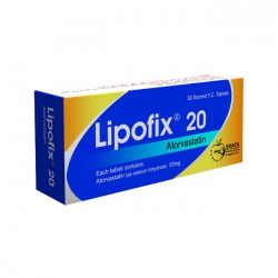 Thuốc tim mạch Lipofix 20mg, Atorvastatin 20mg, Hộp 30 viên