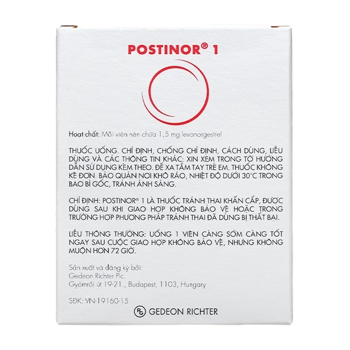 Postinor 1 Gedeon Richter 1 vỉ x 1 viên Postinor 1 Gedeon Richter 1 vỉ x 1 viên