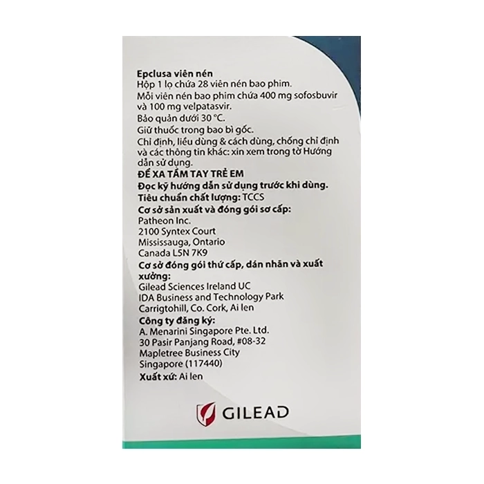 Epclusa 400mg/100mg Gilead 28 viên Epclusa 400mg/100mg Gilead 28 viên