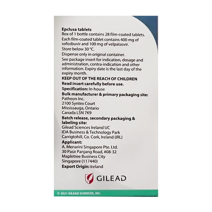 Epclusa 400mg/100mg Gilead 28 viên Epclusa 400mg/100mg Gilead 28 viên