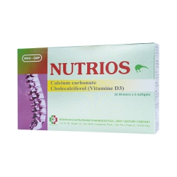 Thuốc xương khớp Nutrios Calci carbonat 750mg, Cholecalciferol 100IU, Hộp 20 vỉ x 5 viên Thuốc xương khớp Nutrios Calci carbonat 750mg, Cholecalciferol 100IU, Hộp 20 vỉ x 5 viên