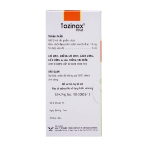 Tozinax Syrup Bidiphar chai 100ml (Kẽm gluconat)