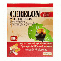 Tpbvsk tần hoàn não Cerelon Gold With Citicolin, Hộp 100 viên