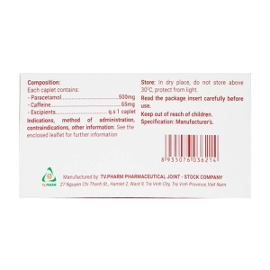 Travicol Extra TV.Pharm 10 vỉ x 10 viên (Paracetamol + Cafein)