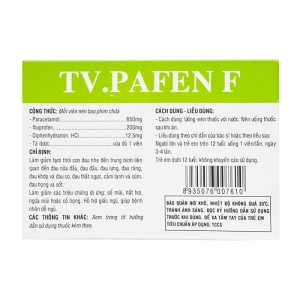 TV .Pafen F TV.Pharm 10 vỉ x 10 viên (Paracetamol + Ibuprofen + Diphenhydramine)