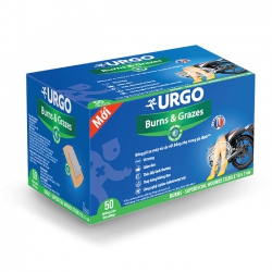 Urgo Burns & Grazes 10cm x 7cm băng dán bỏng bô xe máy, Hộp 50 miếng dán