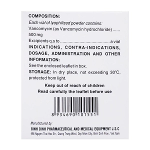 Vancomycin 500mg Bidiphar 10 lọ (Vancomycin)