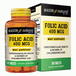 Mason Natural Folic Acid 400mcg, Chai 100 viên Mason Natural Folic Acid 400mcg, Chai 100 viên