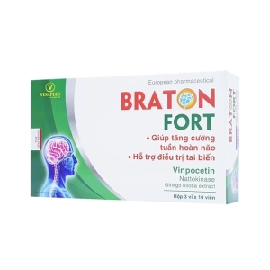 Braton Fort Vinaplus Hộp 3 vỉ x 10 viên - Viên uống tăng cường tuần hoàn não Braton Fort Vinaplus Hộp 3 vỉ x 10 viên - Viên uống tăng cường tuần hoàn não