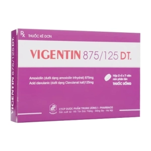 Vigentin 875/125 DT. Pharbaco 2 vỉ x 7 viên (Amoxicillin + Acid clavulanic)