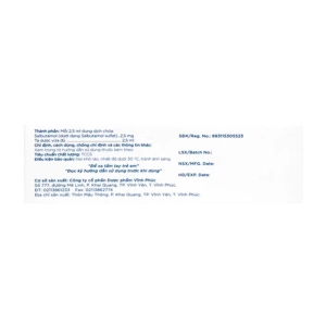 Vinsalmol 2.5mg/2.5ml Vinphaco 2 vỉ x 5 ống (Salbutamol)