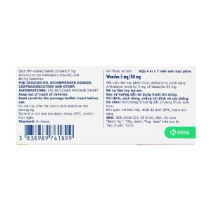 Wamlox 5mg/80mg Krka 4 vỉ x 7 viên Wamlox 5mg/80mg Krka 4 vỉ x 7 viên
