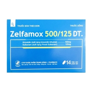 Zelfamox 500/125 DT. Pharbaco 2 vỉ x 7 viên (Amoxicillin + Sulbactam)