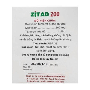 Zitad 200 Phương Đông 10 vỉ x 10 viên (Quetiapine) Zitad 200 Phương Đông 10 vỉ x 10 viên (Quetiapine)