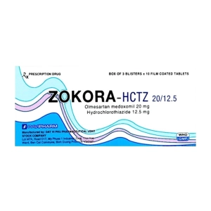 Zokora HCTZ 20mg/12,5mg Davipharm, 3 vỉ x 10 viên Zokora HCTZ 20mg/12,5mg Davipharm, 3 vỉ x 10 viên