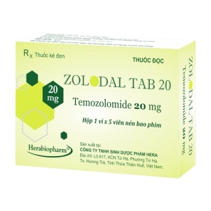 Zolodal Tab 20 Herabiopharm 1 vỉ x 5 viên (Temozolomide)