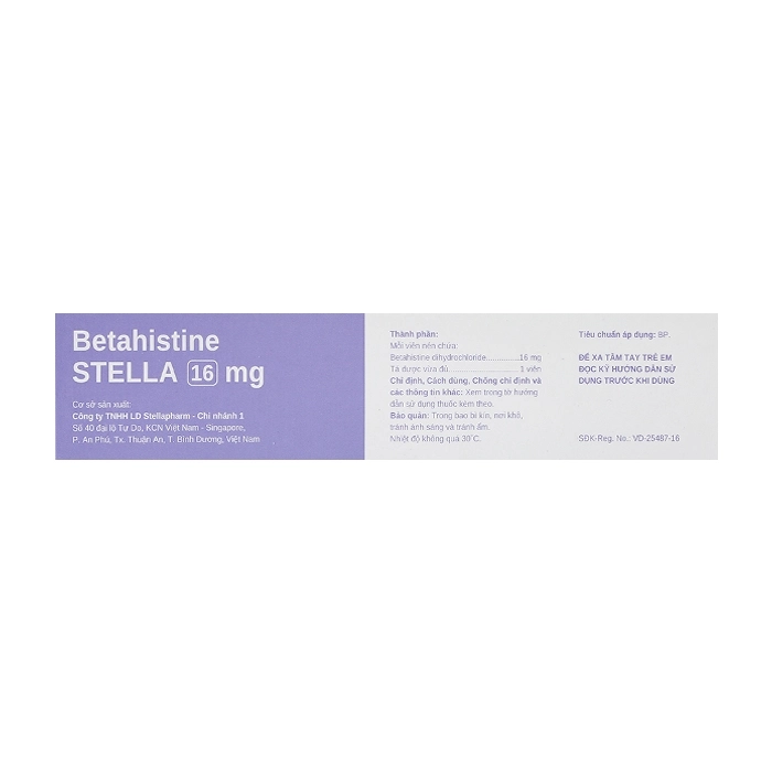 Betahistine Stella 16mg 5 vỉ x 10 viên Betahistine Stella 16mg 5 vỉ x 10 viên