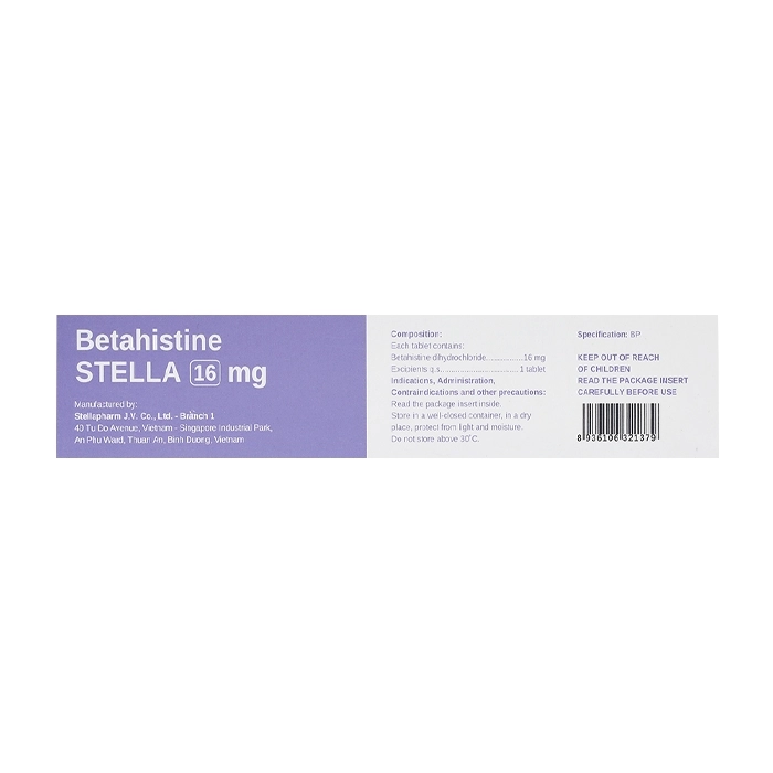 Betahistine Stella 16mg 5 vỉ x 10 viên Betahistine Stella 16mg 5 vỉ x 10 viên